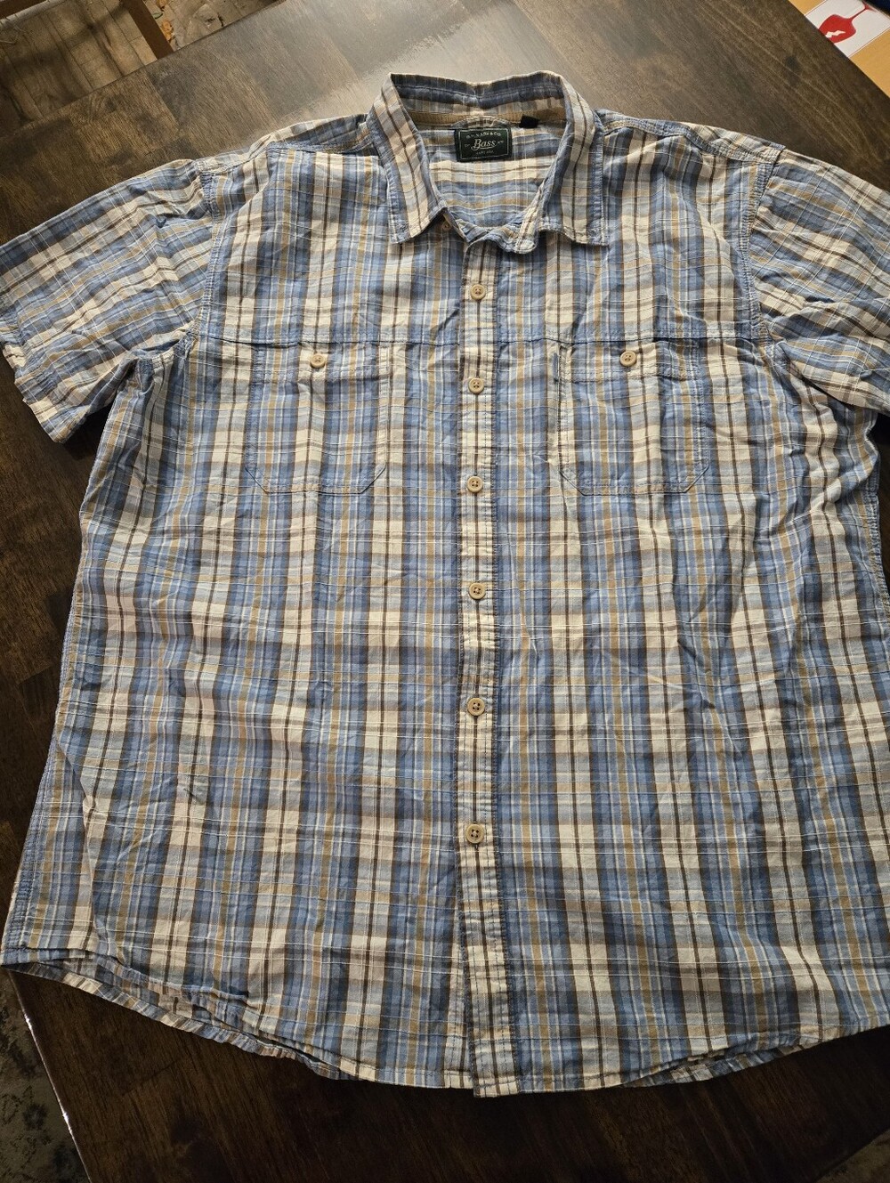 Bass Men's XXL Blue Plaid Short Sleeve Button Down Shirt